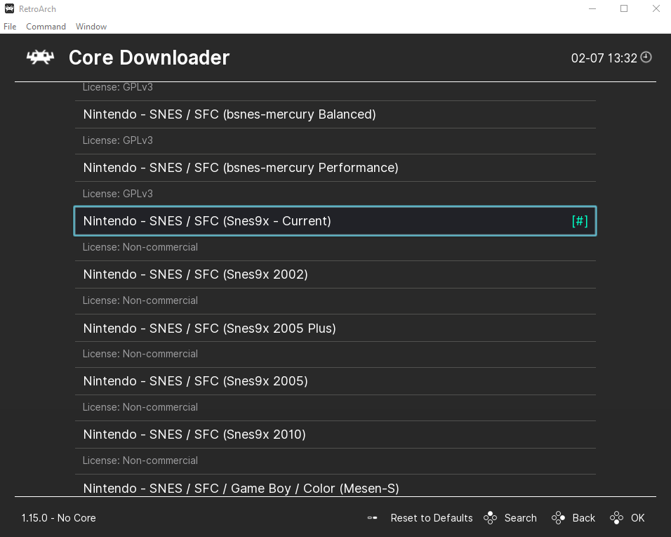 Find and download the core named Nintendo – SNES / SFC (Snex9x - Current)