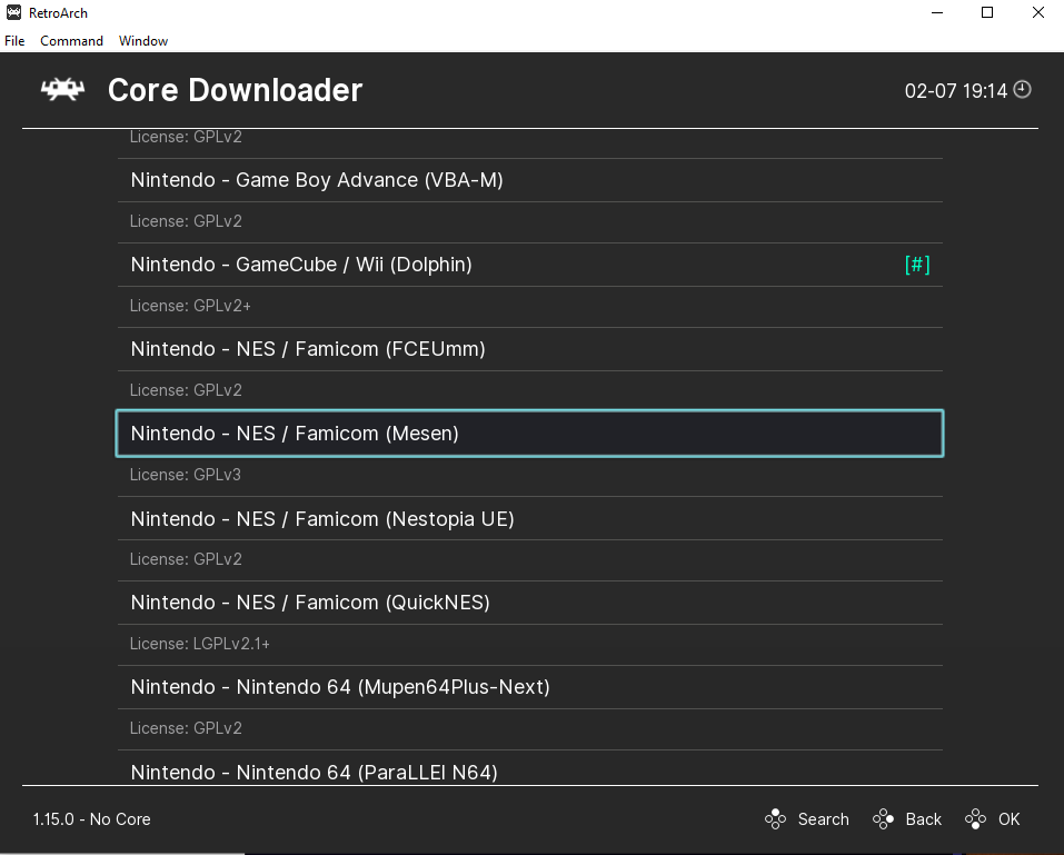 Select to install the Nintendo - NES / Famicom (Mesen) core