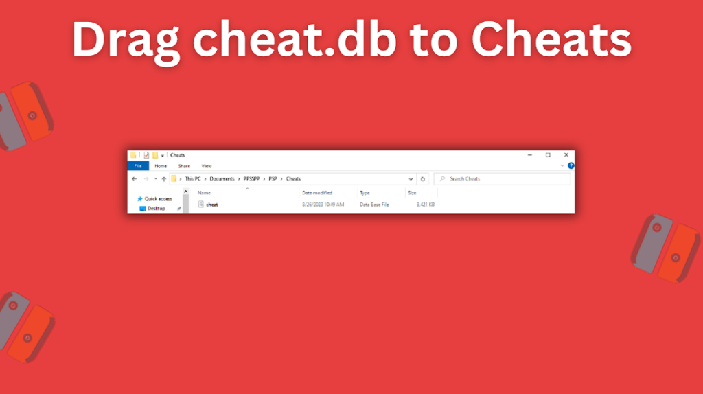 Drag the cheat.db folder into your Cheats folder